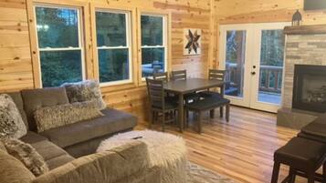 Smart TV, fireplace, foosball