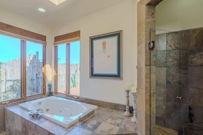 Shower, hair dryer, shampoo