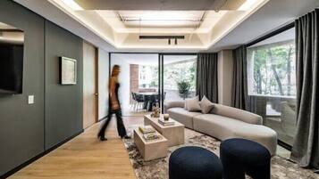 Executive Apartment | Living area | 45-inch LED TV with cable channels