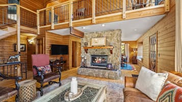 Smart TV, fireplace, DVD player, books