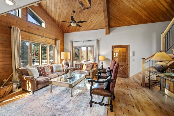 Smart TV, fireplace, DVD player, books