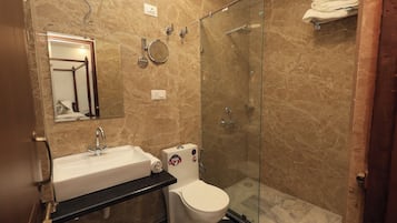 Shower, free toiletries, hair dryer, slippers