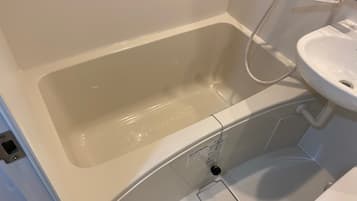 Hair dryer, bidet, towels, soap