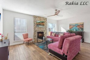 TV, fireplace, offices