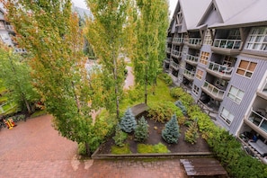 Residents can enjoy a courtyard with lush greenery and views from their balconies.