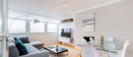TV, fireplace