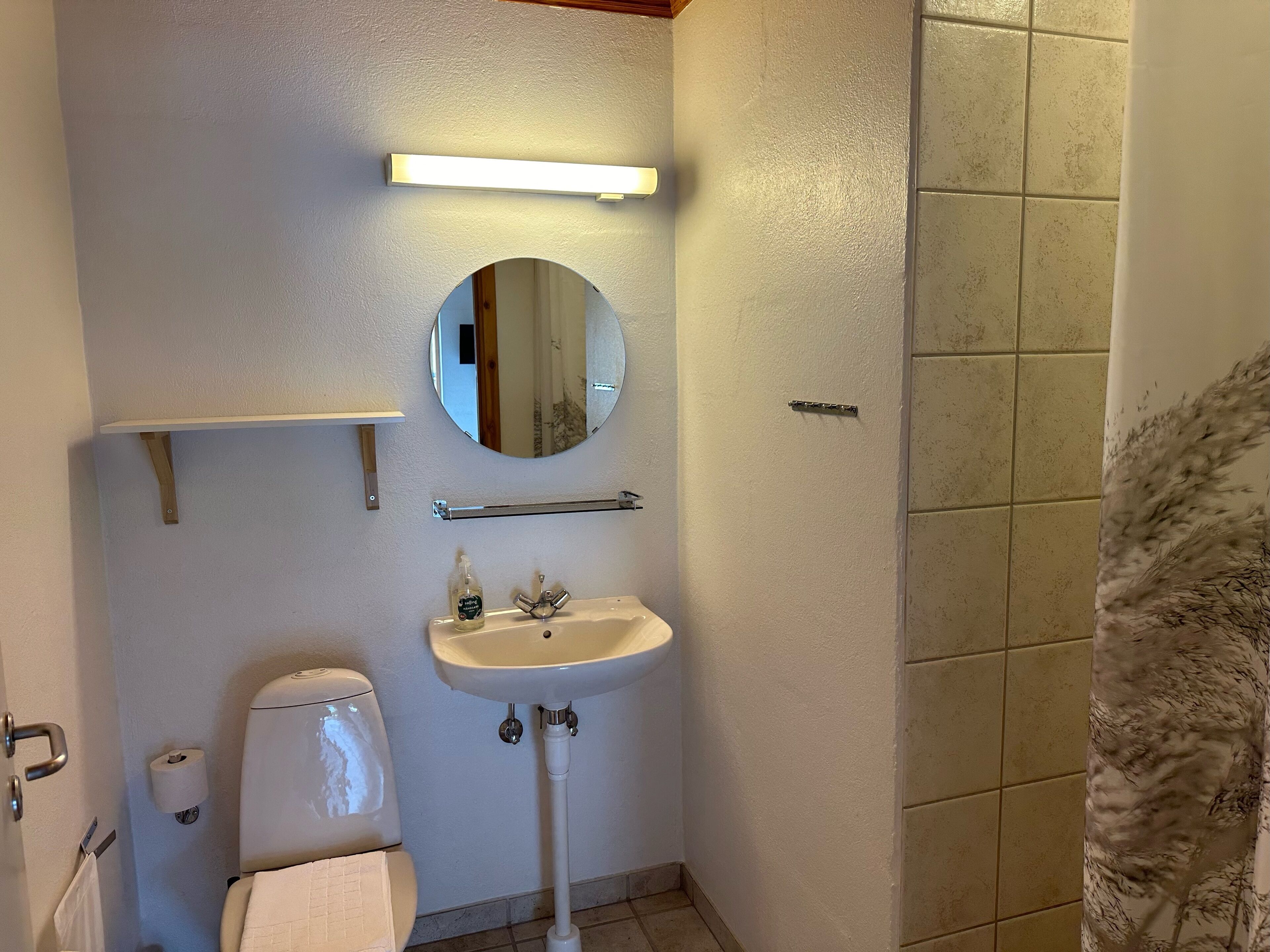 Ducha, toallas, jabón, papel higiénico