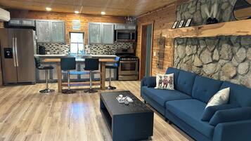 Smart TV, chimenea y libros