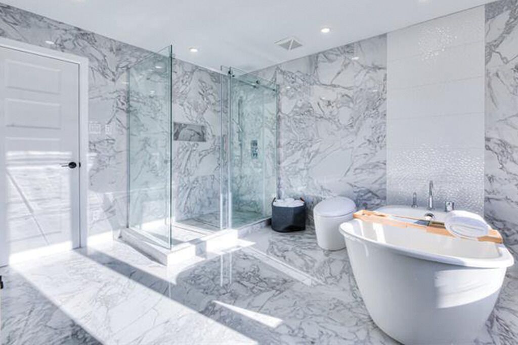 Shower, towels, soap, shampoo