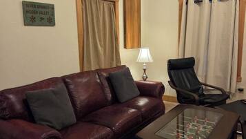 Smart TV, fireplace, foosball, books