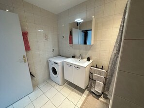 Ducha, secador de pelo, toallas y papel higiénico