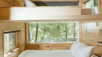 Cabin, 2 Queen Beds (View) | 1 bedroom, desk, laptop workspace, bed sheets
