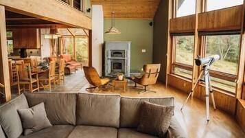 TV, fireplace, table football, ping pong