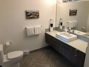 シャワー、環境にやさしいバスアメニティ、ヘアドライヤー、タオル