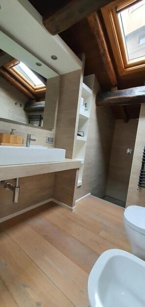 Dusche, Haartrockner, Bidet, Handtücher
