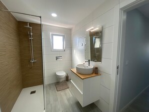 Shower, towels, toilet paper