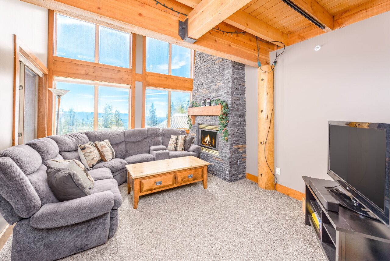 Smart TV, chimenea y libros 