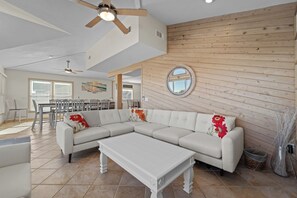 TV, fireplace, table football, books