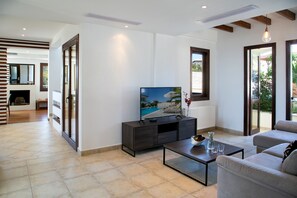 TV, fireplace