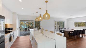 Fridge, microwave, oven, toaster