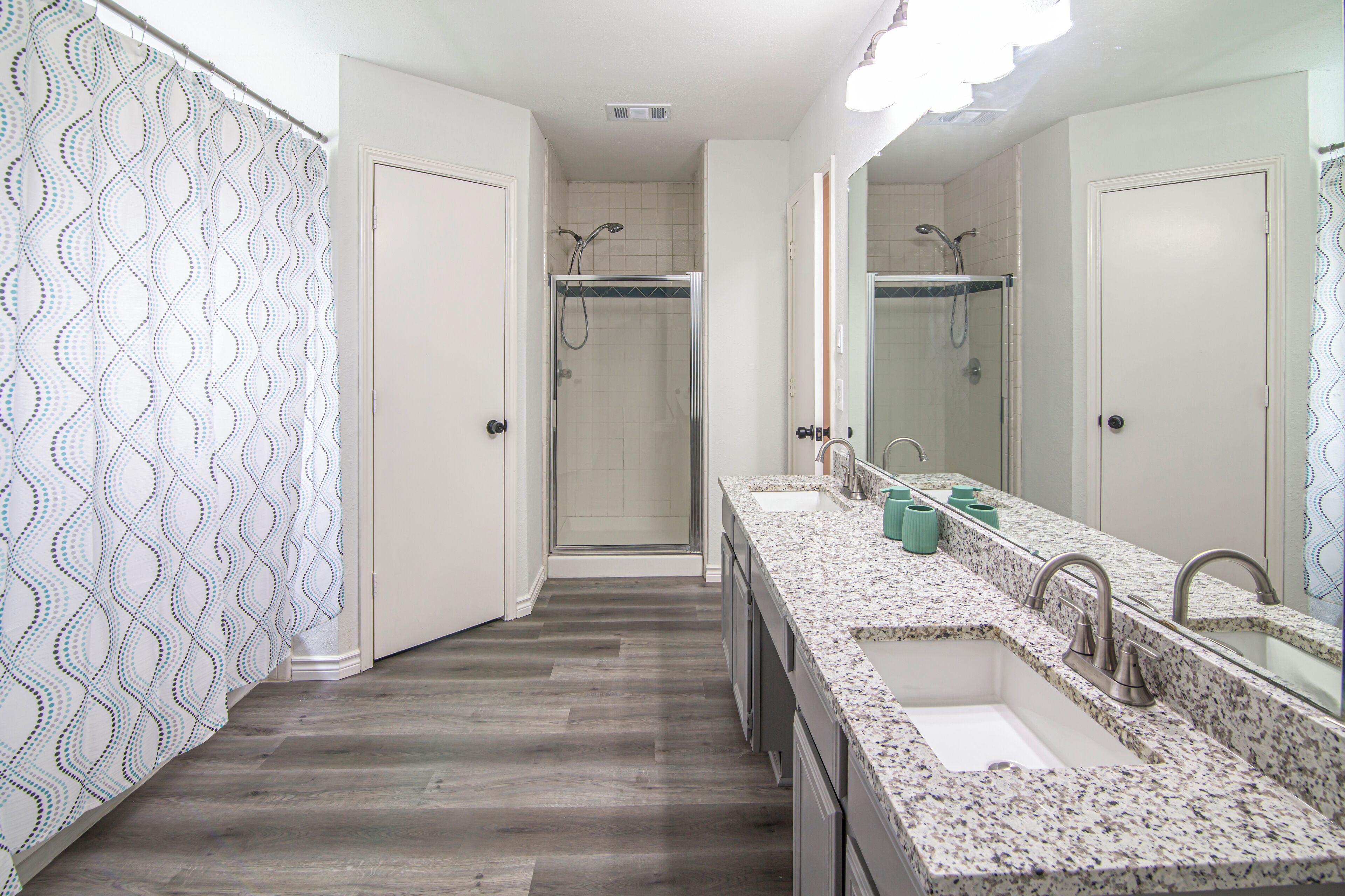 Shower, towels, soap, shampoo