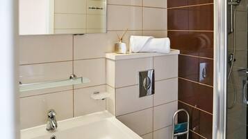 Secador de pelo, toallas y papel higiénico