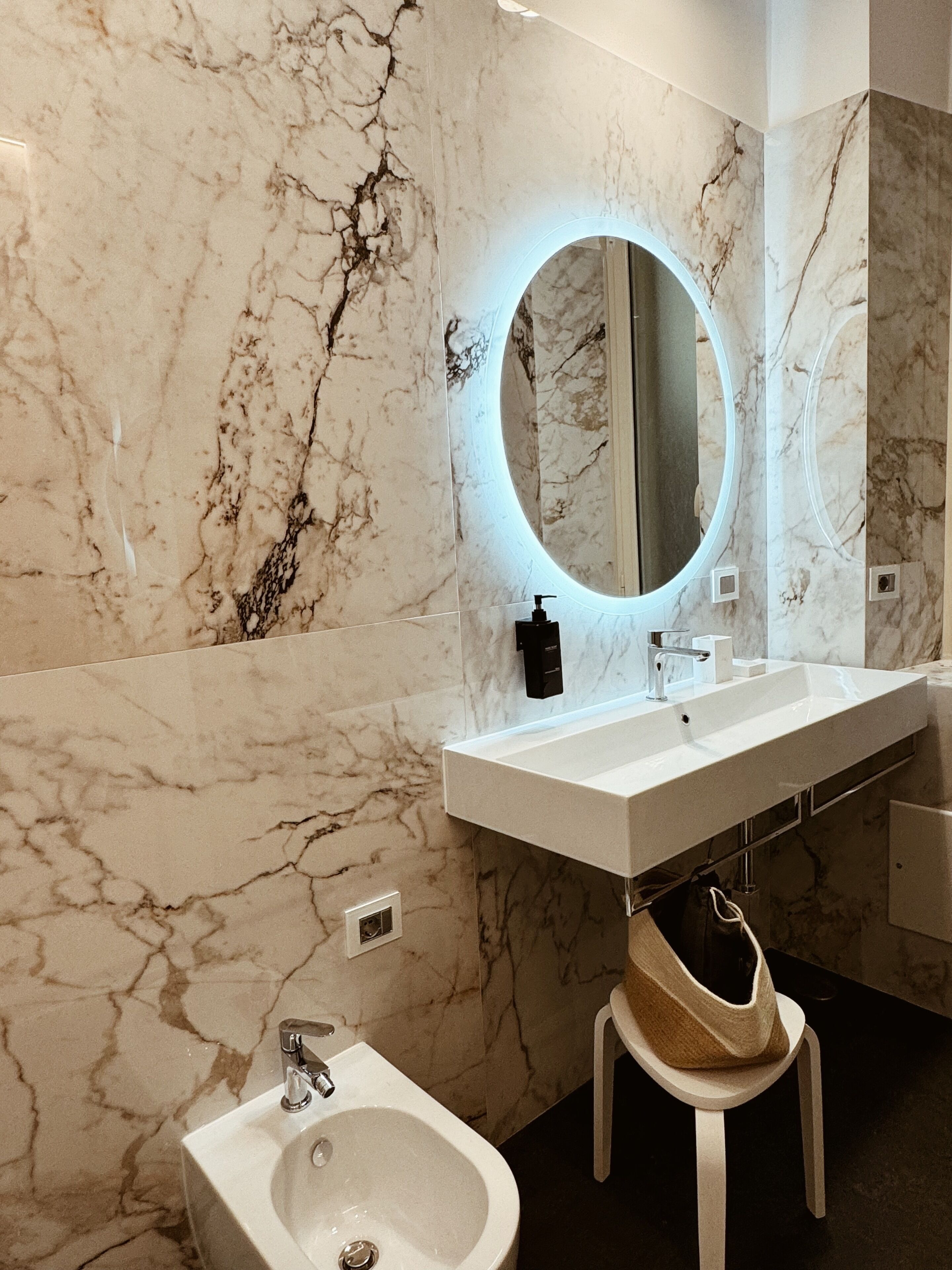Shower, rainfall showerhead, hair dryer, slippers