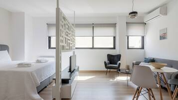 Superior Studio, Courtyard View (019) | Laptop workspace, blackout curtains, soundproofing, iron/ironing board