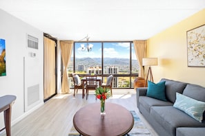 Apartment, 1 King Bed with Sofa bed, Balcony, Mountain View (1 Bedroom) | Living area - Waikiki Sunset Close to Beach with Parking (Honolulu)
