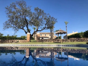 Outdoor pool, open 9:00 AM to 9:00 PM, pool umbrellas, pool loungers