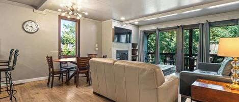 TV, fireplace, offices