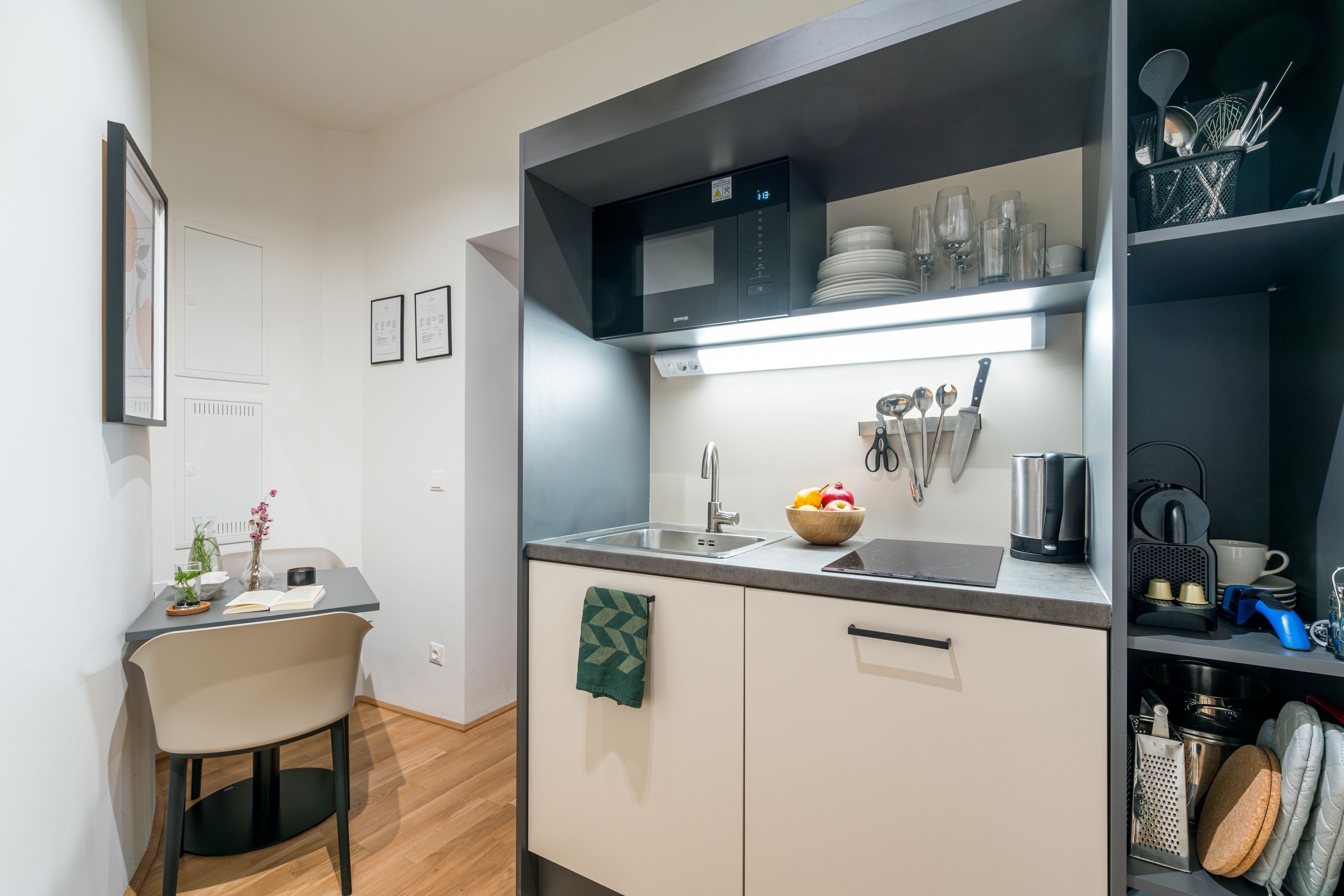 Fridge, microwave, stovetop, dishwasher