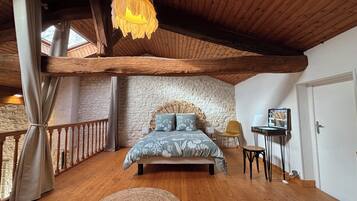 1 bedroom, desk, iron/ironing board, travel cot