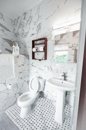 Suihku, hiustenkuivaaja, bidee, pyyhkeet