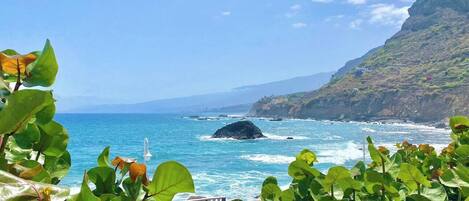 Accommodatie ligt op het strand, ligstoelen, strandlakens