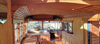 Riverside Bedford Bus with stunning valley views.