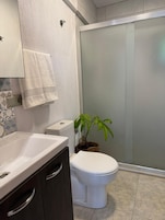 Ducha, cabezal de ducha tipo lluvia, secador de pelo, pantuflas