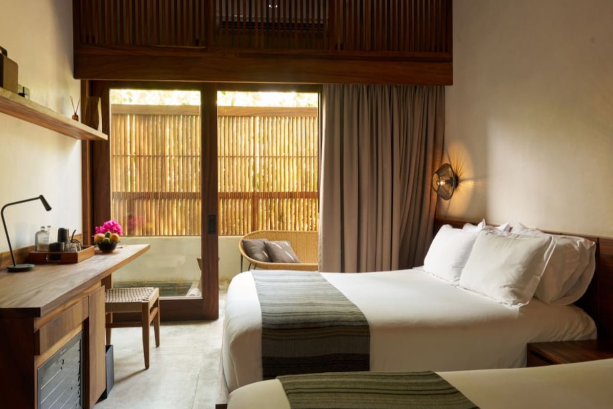 Double Room, 2 Queen Beds, Tower | Desk, laptop workspace, WiFi (free), individually decorated