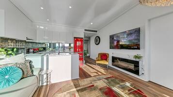 TV, fireplace