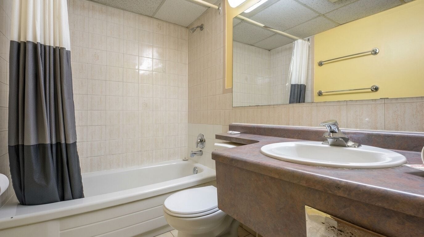 Ensemble baignoire-douche, séchoir à cheveux, serviettes fournies, savon