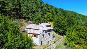A stone house with a tiled roof surrounded by dense forest. - 4 bedroom nice home in Saint Etienne de Serre (Saint Etienne de Serre)