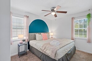 3 bedrooms, desk, iron/ironing board, travel cot