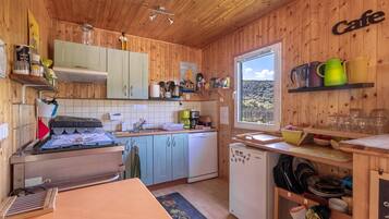 Fridge, oven, stovetop, coffee/tea maker