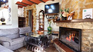 Televisión, chimenea y tenis de mesa