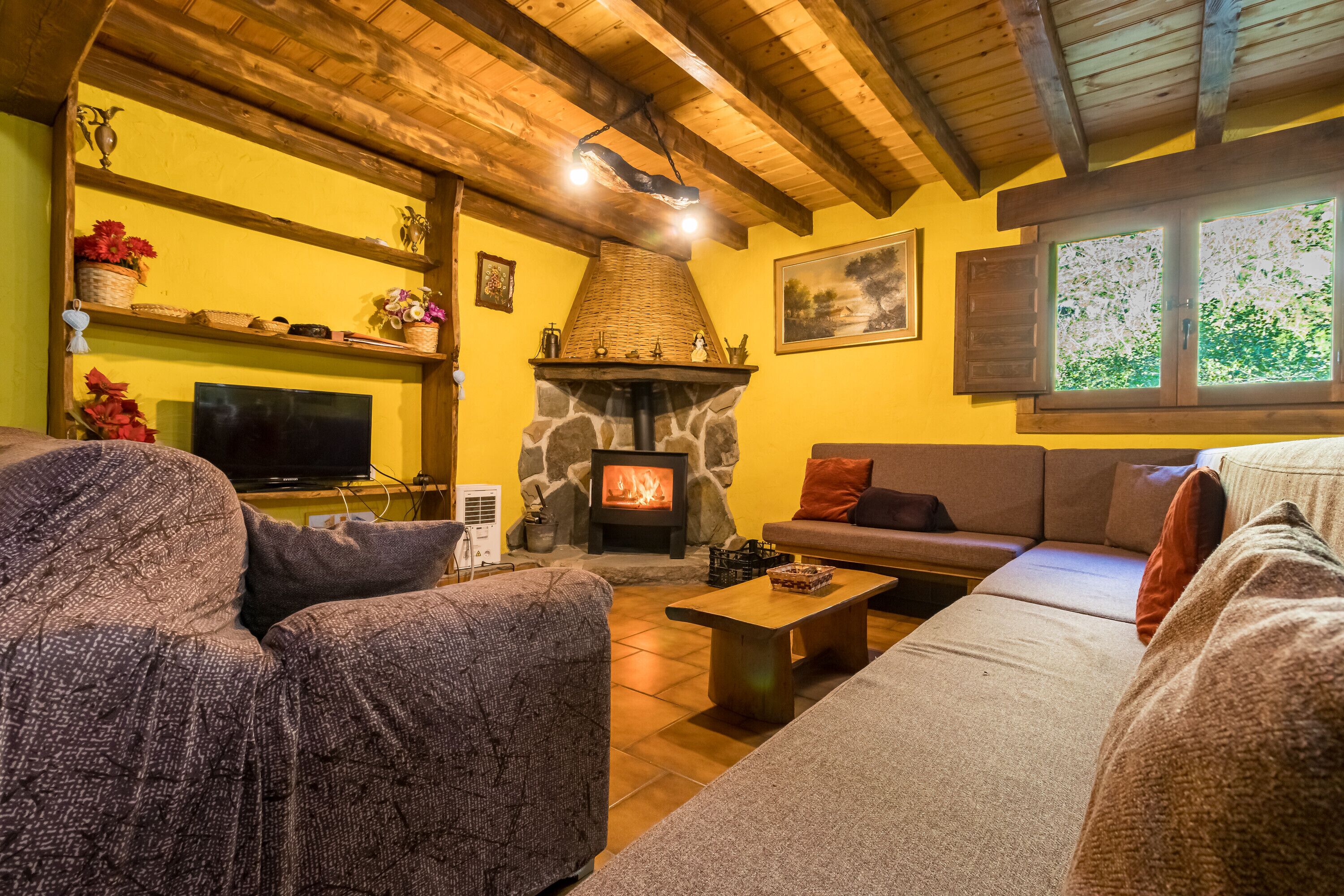 Una televisión, una chimenea