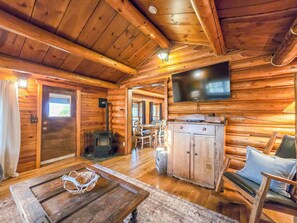 Smart TV, chimenea, libros