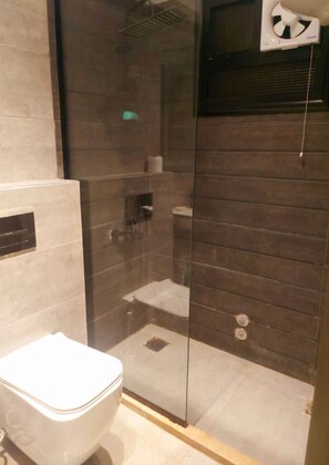 Regadera, bidet, toallas, jabón