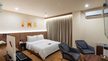 Premium bedding, down comforters, Select Comfort beds, desk