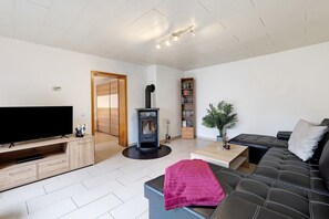 TV, lareira, DVD player