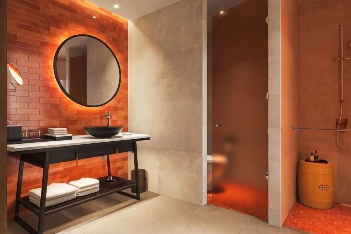 Bathroom | Shower, free toiletries, hair dryer, bathrobes